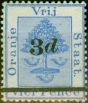 Rare Postage Stamp from Orange Free State 1882 3d on 4d Ultramarine SG40 Type C Fine Mtd Mint