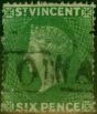 Collectible Postage Stamp St Vincent 1861 6d Deep Yellow-Green SG2 Good Used