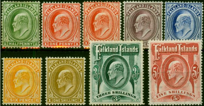 Falkland Islands 1904-06 Set of 9 SG43-50 Fine MM King Edward VII (1902-1910) Rare Stamps