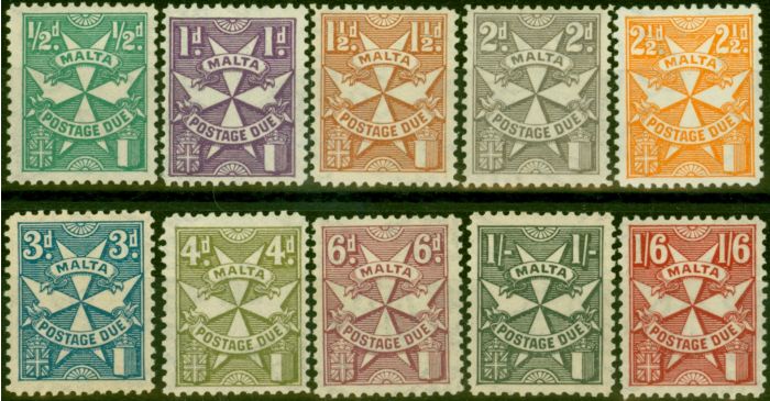 Valuable Postage Stamp Malta 1925 Postage Due Set of 10 SGD11-D20 Fine LMM