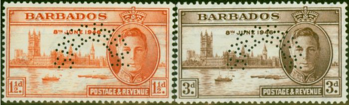 Collectible Postage Stamp Barbados 1946 Victory Perf Specimen Set of 2 SG262s-263s V.F MNH