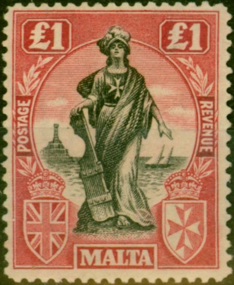 Valuable Postage Stamp Malta 1922 £1 Black & Carmine-Red SG139 Fine MNH