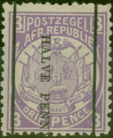 Rare Postage Stamp from Transvaal 1885 1/2d on 3d Mauve SG192 Fine Very Lightly Mtd Mint