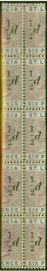 Old Postage Stamp St Lucia 1891 1/2d on Half 6d Dull Mauve & Blue SG54 V.F MM Block of 10 with Minor Varities on Surcharge Scarce Multiple
