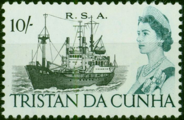 Tristan Da Cunha 1967 10s Black & Deep Turquoise-Blue SG84a V.F MNH. Queen Elizabeth II (1952-2022) Mint Stamps