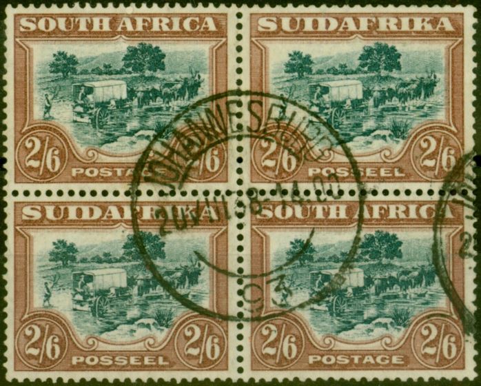 Valuable Postage Stamp South Africa 1932 2s6d Green & Brown SG49 Good Used Block of 4