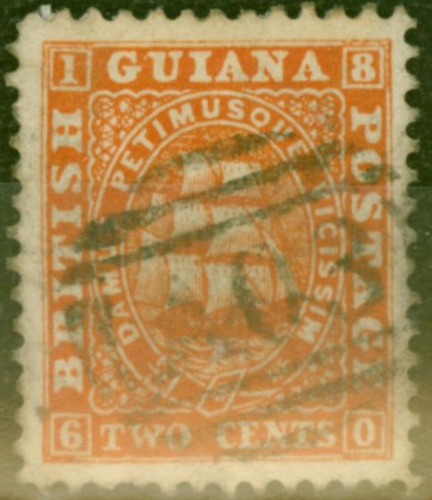 Rare Postage Stamp from British Guiana 1860 2c Dp Orange SG30 Fine Used (slight wrinkle) Ex-Fred Small