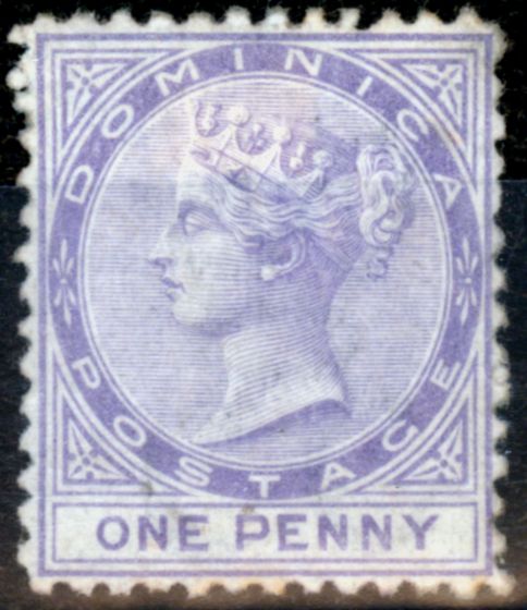 Rare Postage Stamp from Dominica 1874 1d Lilac SG1 Ave Unused