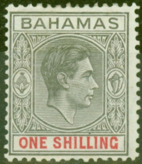 Collectible Postage Stamp from Bahamas 1942 1s Brownish Grey Scarlet SG155a Thin Striated Paper Fine Lightly Mtd