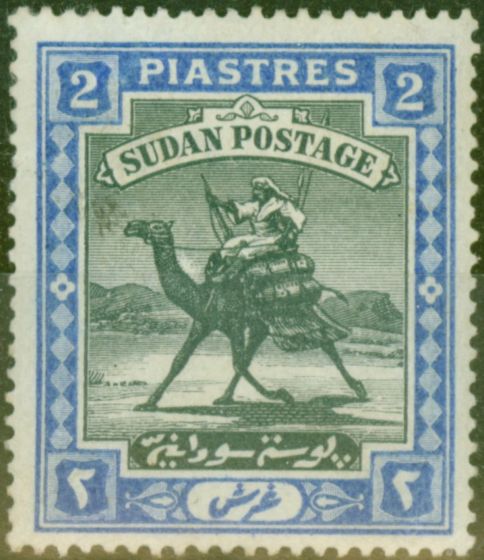 Rare Postage Stamp from Sudan 1898 2p Black & Blue SG15Var Retouch Left of Camels Head Good Mtd Mint