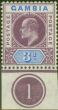 Rare Postage Stamp from Gambia 1905 3d Purple & Ultramarine SG61 Fine Lightly Mtd Mint Pl 1