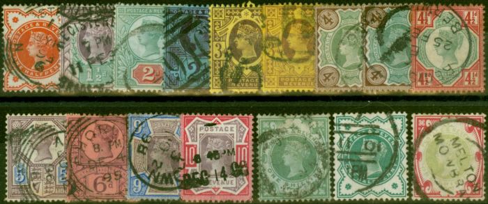 Old Postage Stamp GB 1887-92 Jubilee Set of 16 SG197-214 Good Used