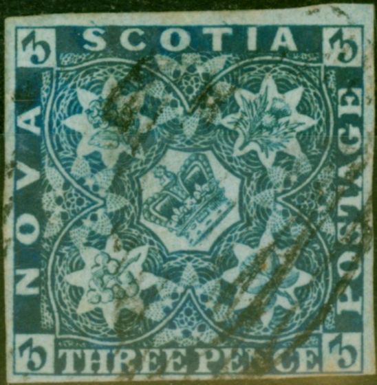 Old Postage Stamp Nova Scotia 1851 3d Deep Blue SG2 Fine Used Stamp