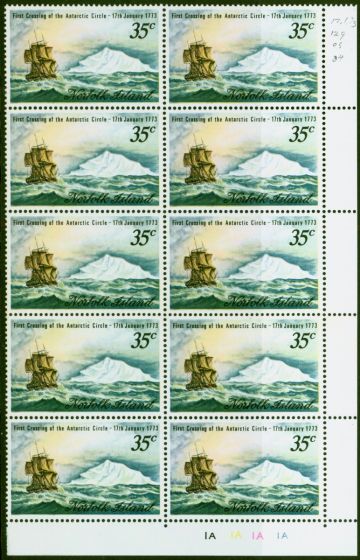 Collectible Postage Stamp from Norfolk Island 1973 Captain Cook 35c SG129 V.F MNH Corner Blocks of 10