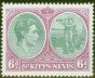 Old Postage Stamp from St Kitts  & Nevis 1950 6d Green & Purple SG74dvar Break in Oval Frames Lines at Left V.F Lightly Mtd Mint