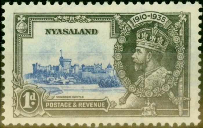 Old Postage Stamp Nyasaland 1935 1d Ultramarine & Grey SG123k 'Kite & Vertical Log' Fine & Fresh MM