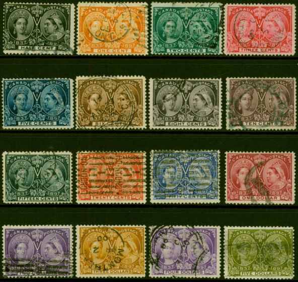 Old Postage Stamp Canada 1897 Jubilee Set of 16 SG121-140 Fine Used