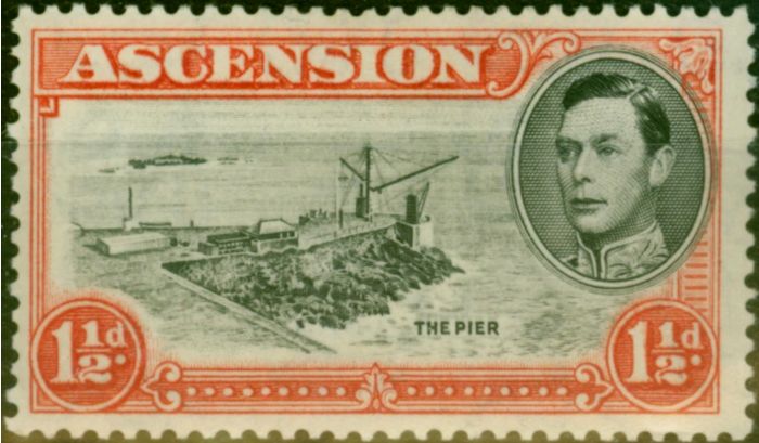 Valuable Postage Stamp Ascension 1938 1 1/2d Black & Vermilion SG140a 'Davit Flaw' Fine LMM