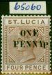 Collectible Postage Stamp St Lucia 1891 1d on 4d Brown SG55a 'Surch Partly Doubled' Fine & Fresh MM with Royal Certificate