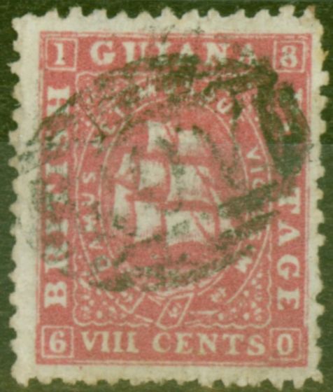 Valuable Postage Stamp from British Guiana 1863 8c Carmine SG73 Fine Used.