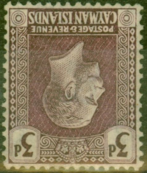 Old Postage Stamp from Cayman Islands 1923 3d Purple/Yellow SG75y Wmk Inverted & Reversed Fine Mtd Mint Scarce