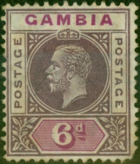 Collectible Postage Stamp Gambia 1912 6d Dull & Bright Purple SG94a 'Split A' Good Used