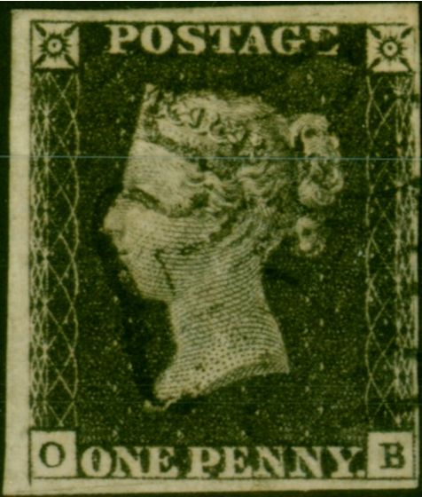 Collectible Postage Stamp GB 1840 1d Penny Black SG2 Pl.1b (O-B) Fine Used Black MX