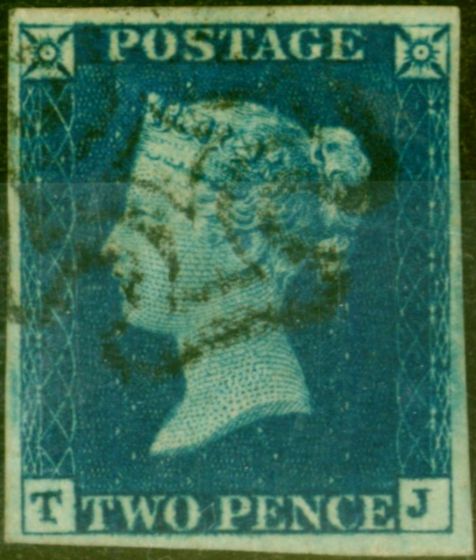 Valuable Postage Stamp from GB 1840 2d Deep Full Blue SG4 Pl. 2 (T-J) V.F.U 4 Good Margins Neat Black MX