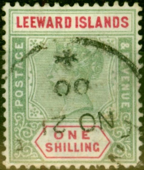 Valuable Postage Stamp from Leeward Islands 1890 1s Green & Carmine SG7 Fine Used