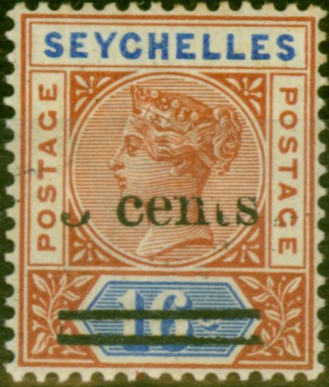 Rare Postage Stamp from Seychelles 1901 3c on 16c Chestnut & Ultramarine SG38var 3 Partially ommited Fine Very Lightly Mtd Mint