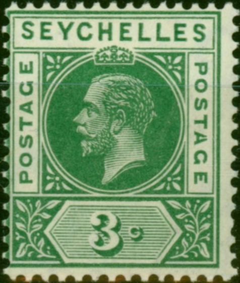 Rare Postage Stamp Seychelles 1912 3c Green SG72a 'Split A' Fine & Fresh VLMM