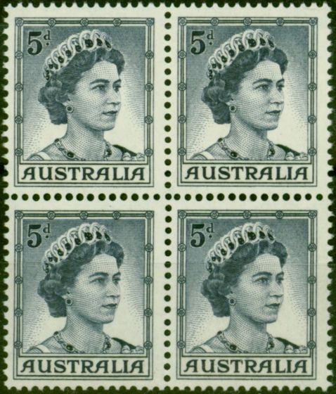 Old Postage Stamp Australia 1961 5d Deep Blue SG314c Coil Block of 4 V.F MNH
