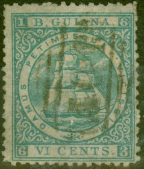 Valuable Postage Stamp from British Guiana 1865 6c Greenish Blue SG70var Stop Before VICISSIM Fine Used