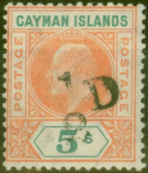 Old Postage Stamp from Cayman Islands 1907 1/2d on 5s Salmon & Green SG18 Fine LMM Stamp
