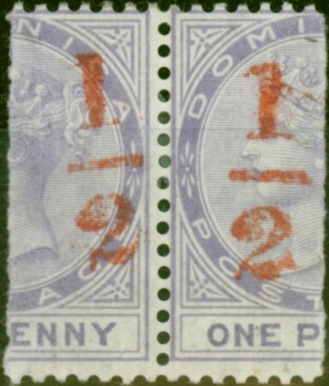 Rare Postage Stamp Dominica 1882 1/2(d) in Red on Half 1d SG11 Fine LMM Pair