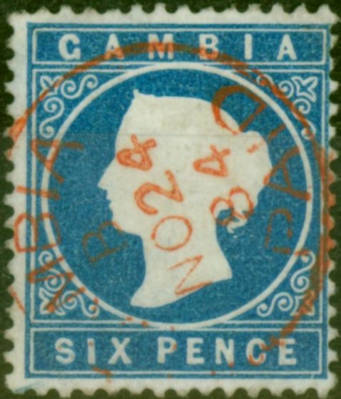 Old Postage Stamp Gambia 1880 6d Blue SG18b Fine Used (2)