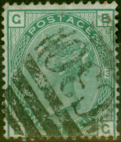 Old Postage Stamp GB 1876 1s Green SG150 Pl 13 Good Used (2)