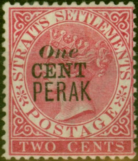 Valuable Postage Stamp from Perak 1889 1c on 2c Bright Rose SG35b Fine MM