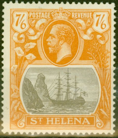Old Postage Stamp from St Helena 1922 7s6d Grey-Brown & Yellow-Orange SG111 V.F Lightly Mtd Mint