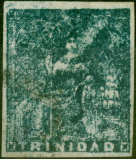 Collectible Postage Stamp Trinidad 1858 (1d) Very Deep Greenish Blue SG17 Fine Used Rare Early Classic