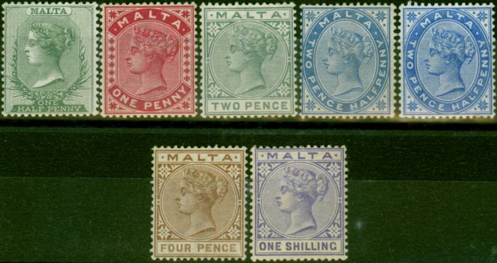 Collectible Postage Stamp Malta 1885-90 Set of 7 SG20-28 Fine & Fresh MM CV £185