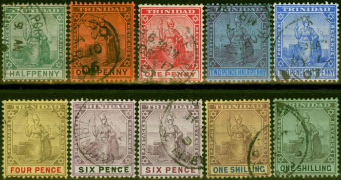 Rare Postage Stamp Trinidad 1904-09 Set of 10 to 1s SG133-143 Good Used Ex SG141