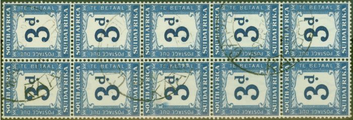 Old Postage Stamp from South Africa 1942 3d Indigo & Milky Blue SGD28w Wmk Upright V.F.U Block of 10 (4)