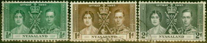 Old Postage Stamp Nyasaland 1937 Coronation Set of 3 SG127-129 Fine Used