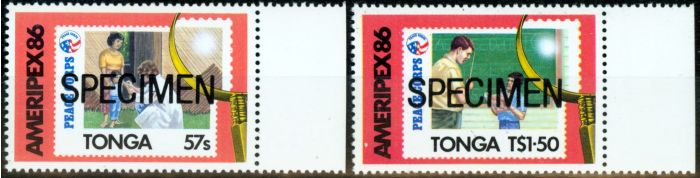 Old Postage Stamp from Tonga 1986 Ameripex Specimen set of 2 SG944s-945s V.F MNH