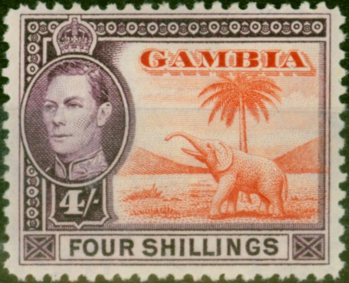 Old Postage Stamp Gambia 1938 4s Vermilion & Purple SG159 Fine MM