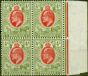 Rare Postage Stamp from Orange River Colony 1903 4d Scarlet & Sage-Green SG144 Fine MNH Marginal Block of 4