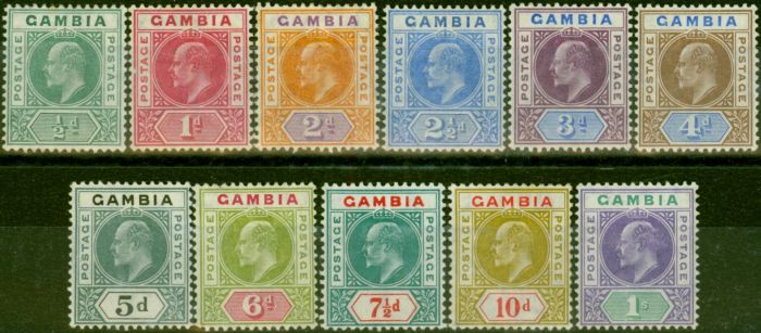 Old Postage Stamp Gambia 1904-06 Set of 11 to 1s SG57-67 Good MM