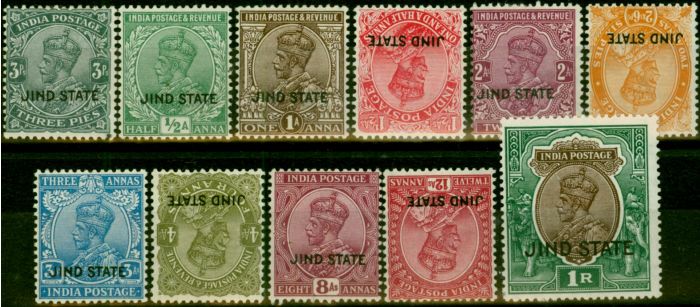Rare Postage Stamp Jind 1927-30 Set of 11 to 1R SG84-98 V.F LMM