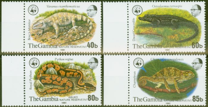 Old Postage Stamp from Gambia 1981 Nature Reserve 4th Series set of 4 SG460-463 V.F MNH (40b is MM)